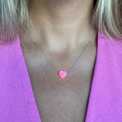 Pink Heart Shape Opal Stone Pendant Necklace Stainless Steel Gold Silver Color Chain Collar Jewelry Girlfriend Gifts