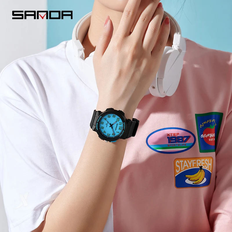 SANDA-relojes de cuarzo para Mujer, pulsera con números árabes clásicos, a la moda, informal, resistente al agua, luminoso