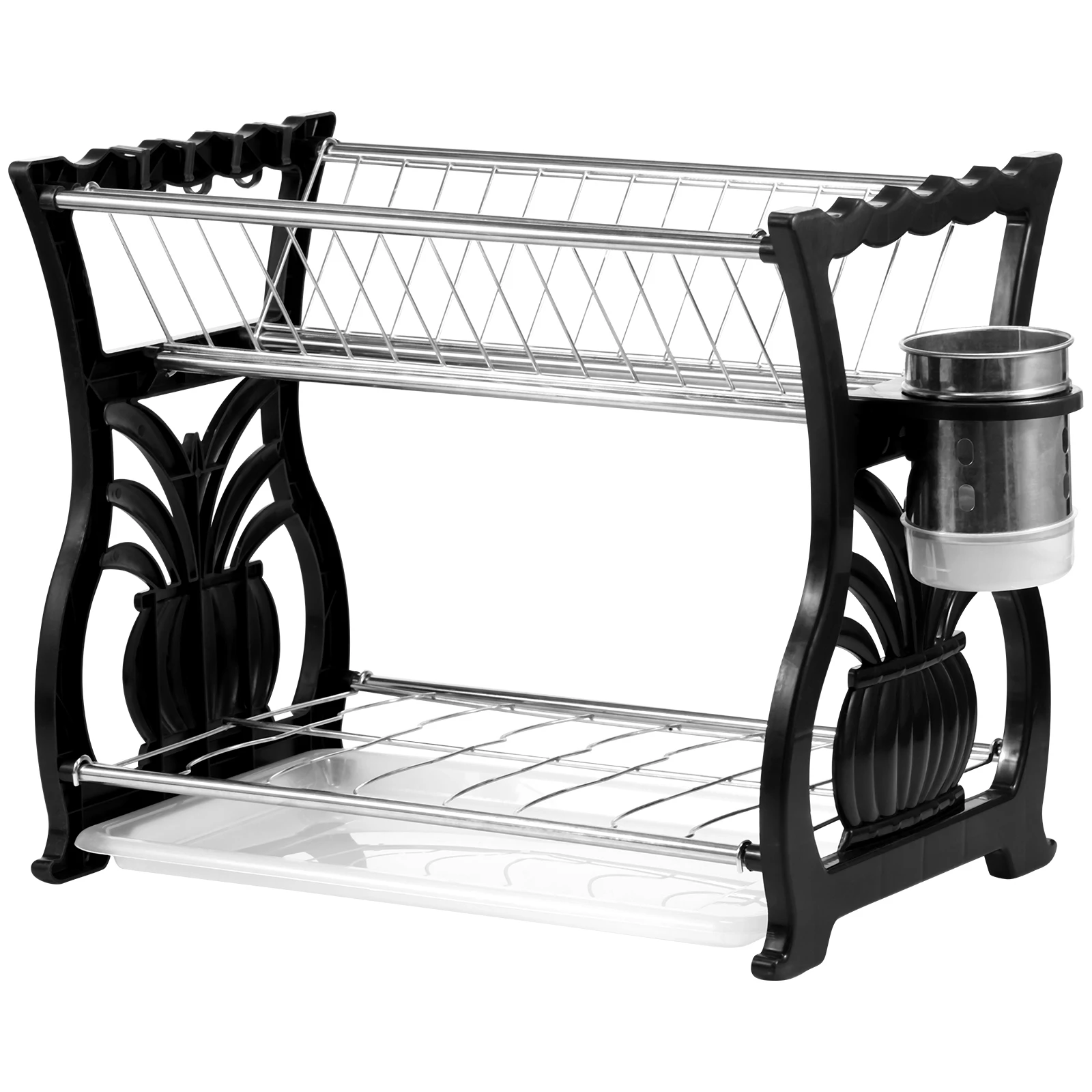 

Dish Drying Rack 2 Tier Large Capacity Dish Drying Rack with Water Tray Stainless Steel Drying Rack Kitchen with Kitchen Utensil