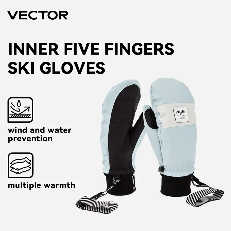 Vector-女性用5本指スキーグローブ、超軽量、厚手、暖かい、フリースミトン、防水、プロフェッショナル、スノーボード、冬