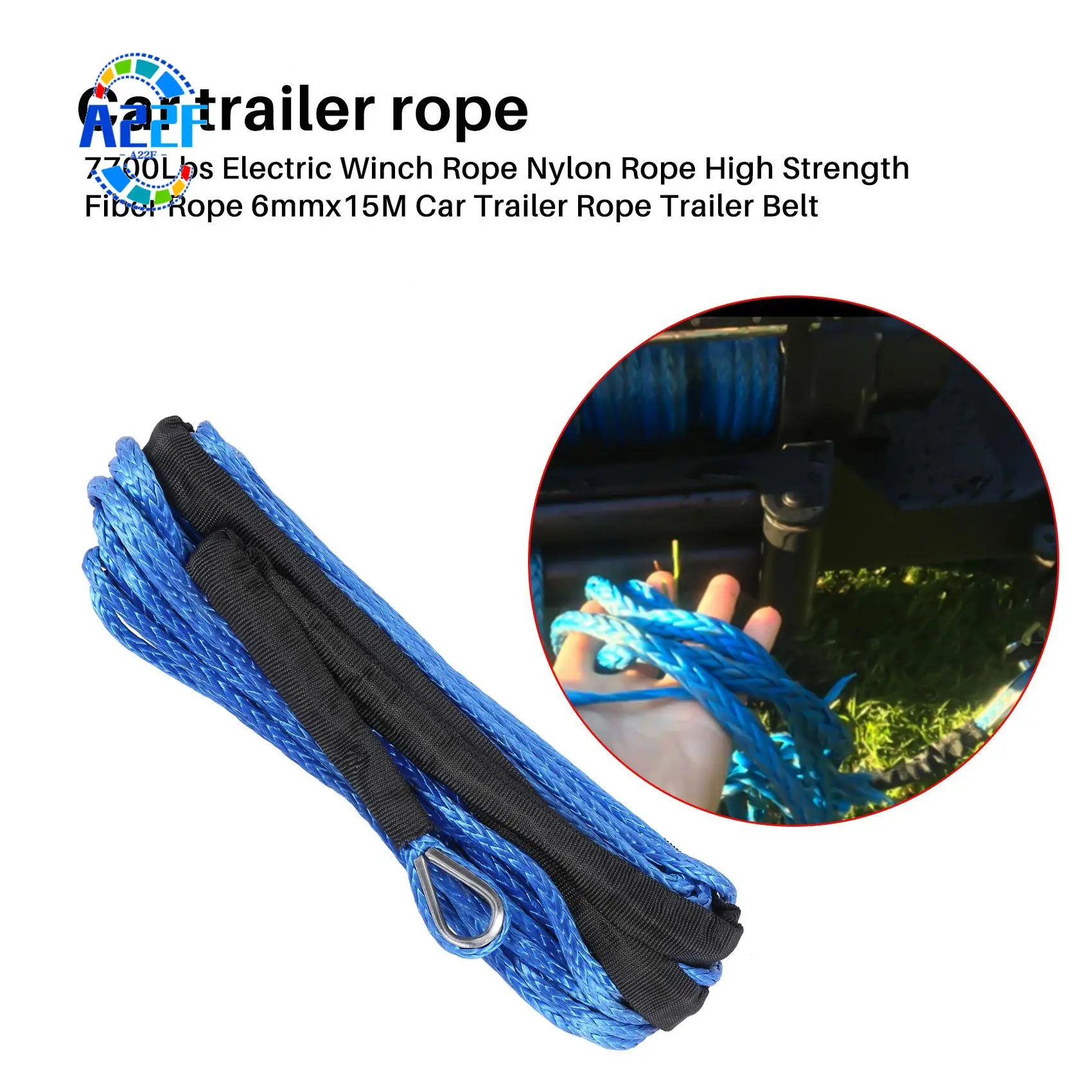 A22F-7700Lbs Electric Winch Rope Nylon Rope High Strength Fiber Rope 6Mmx15m Car Trailer Rope Trailer Belt
