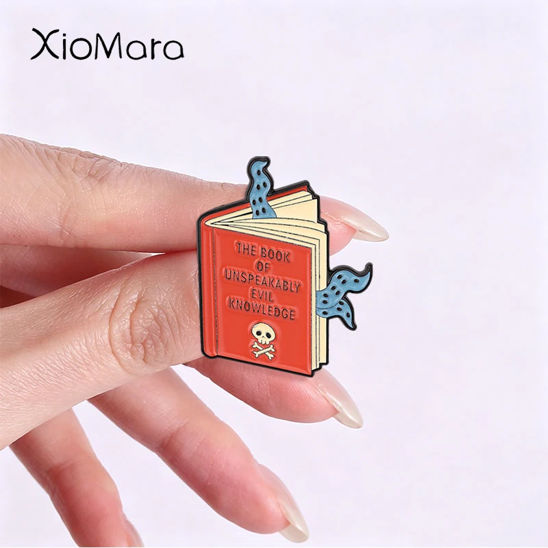 Cute Cartoon Book Enamel Pins The Book of Unspeakably Evil Knowledge Metal Brooches Fashion Lapel Badge Backpack Clothes Jewelry