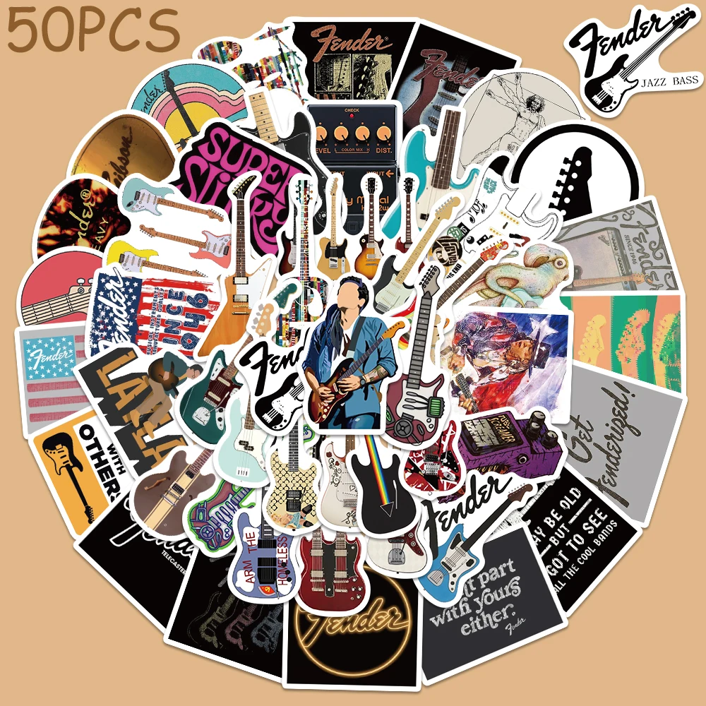 

50pcs Cartoon Cool Guitar Stickers Decals For Phone Scrapbook Skateboard Suitcase Helmet DIY Graffiti Waterproof Stickers