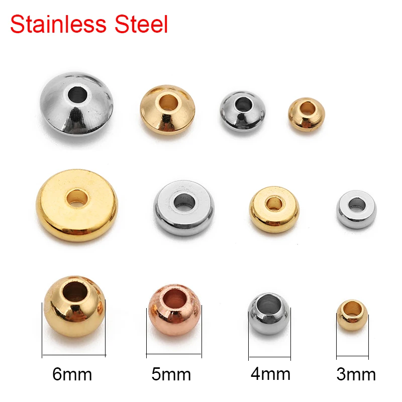 

20 50pcs Stainless Steel Beads Lot Bulk Loose Flat Round Big Hole Charm Spacer Beads For DIY Necklace Bracelet Jewelry Making