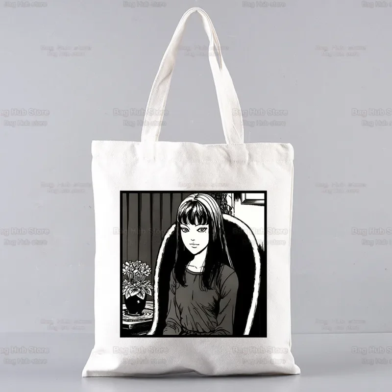 Junji Ito Japanese Manga Graphic Canvas Horror Anime Shoulder Bag Female Harajuku Funny Eco Cartoon Tomie Terror Shopper Bag