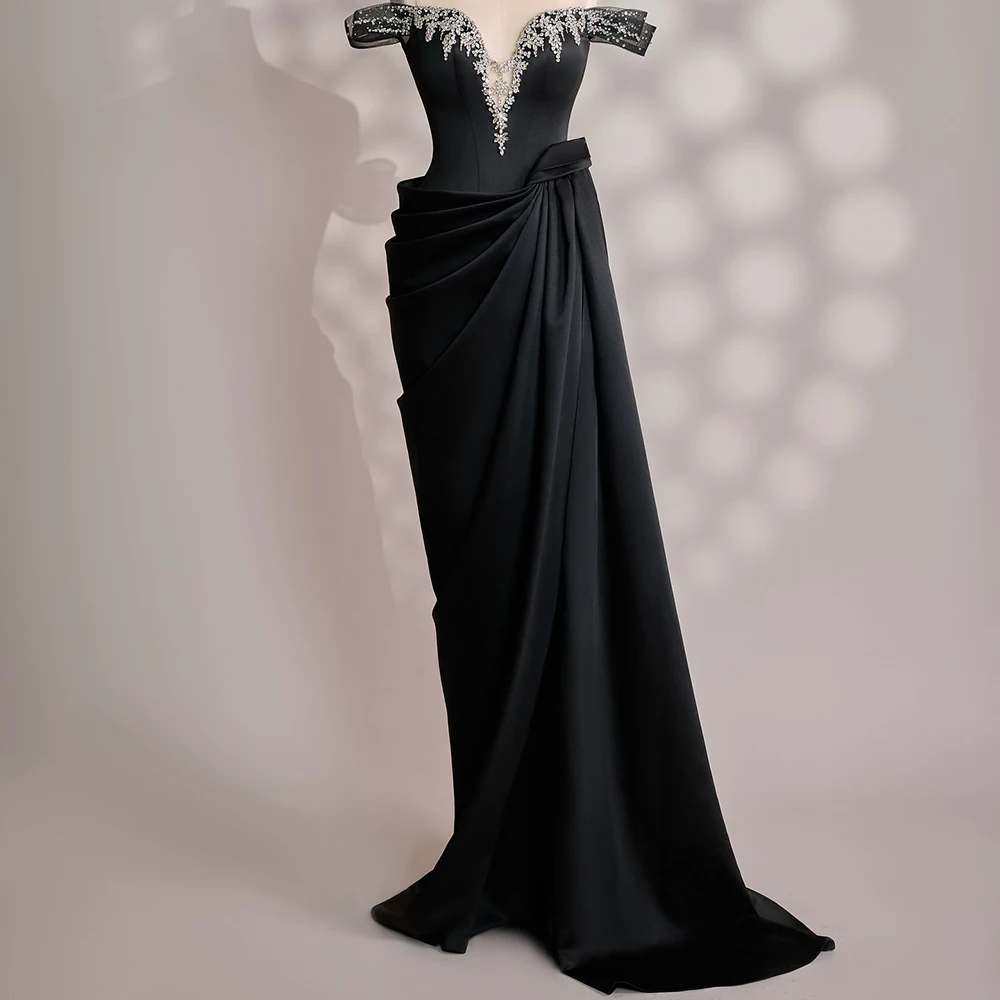 Robe de soirée trapèze personnalisée, longueur au sol, épaules dénudées, sans manches, robe de bal drapée plissée en cristal, à la mode