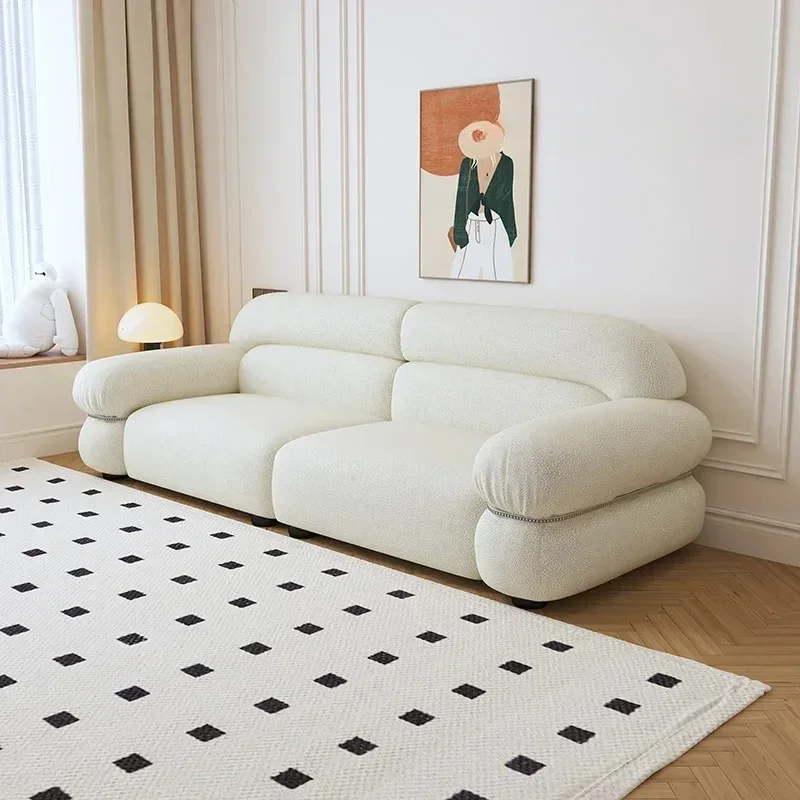 أريكة إيطالية بسيطة على الطراز الكريمي، أريكة قماشية صغيرة لغرفة المعيشة #3