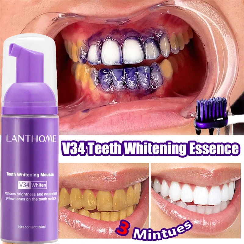 V34 Mousse sbiancante per denti Dentifricio Rimuovi macchie di placca Pulizia Igiene orale Sbiancamento Strumenti dentali Alito fresco Cura dei denti