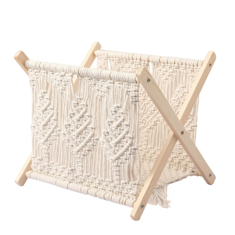 Macrame Magazine Rack Boho Magazine Holder Storage Standing Basket for Newspaper Dropsale