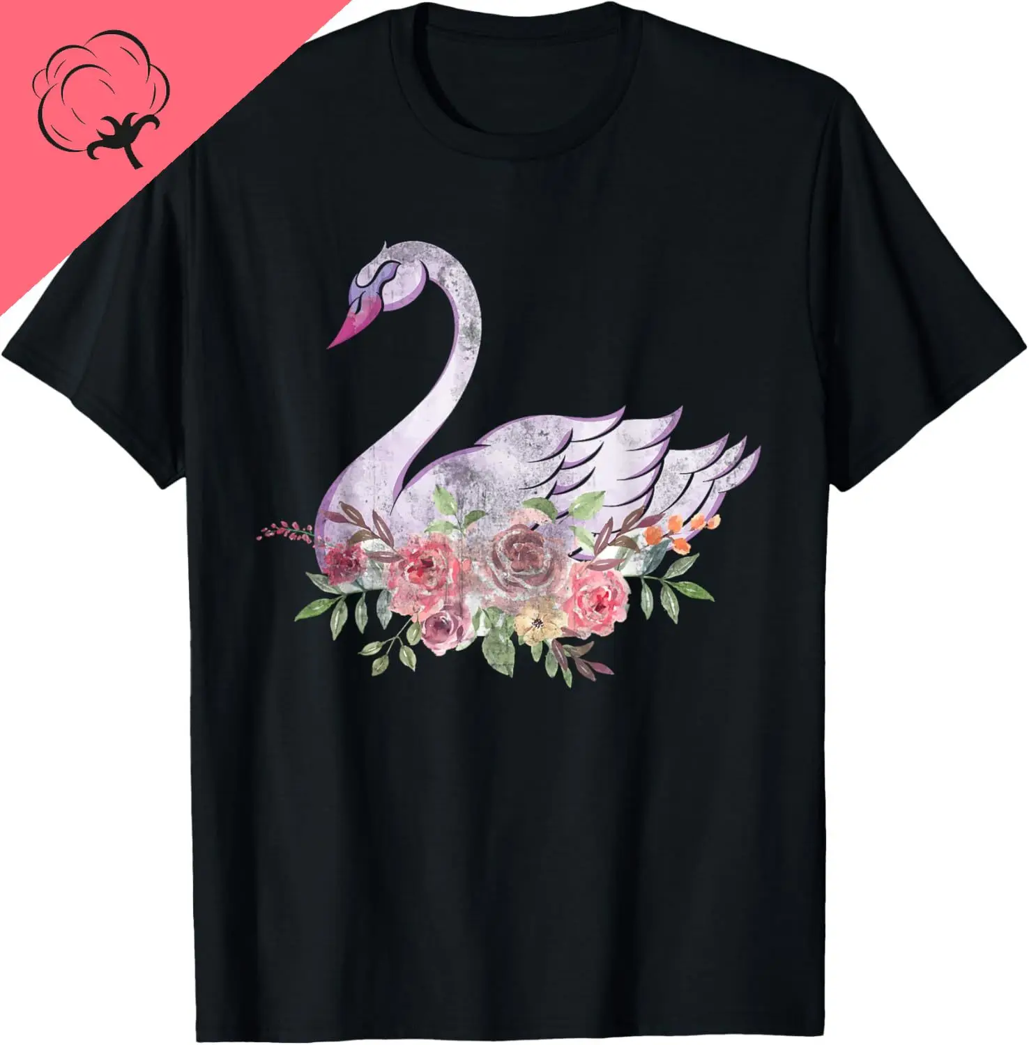 Women Girls Gift Pretty Animal Flower Crown Swan Mens T Shirt  Print on Demand Print Original Design Gifts T Shirts Camisas