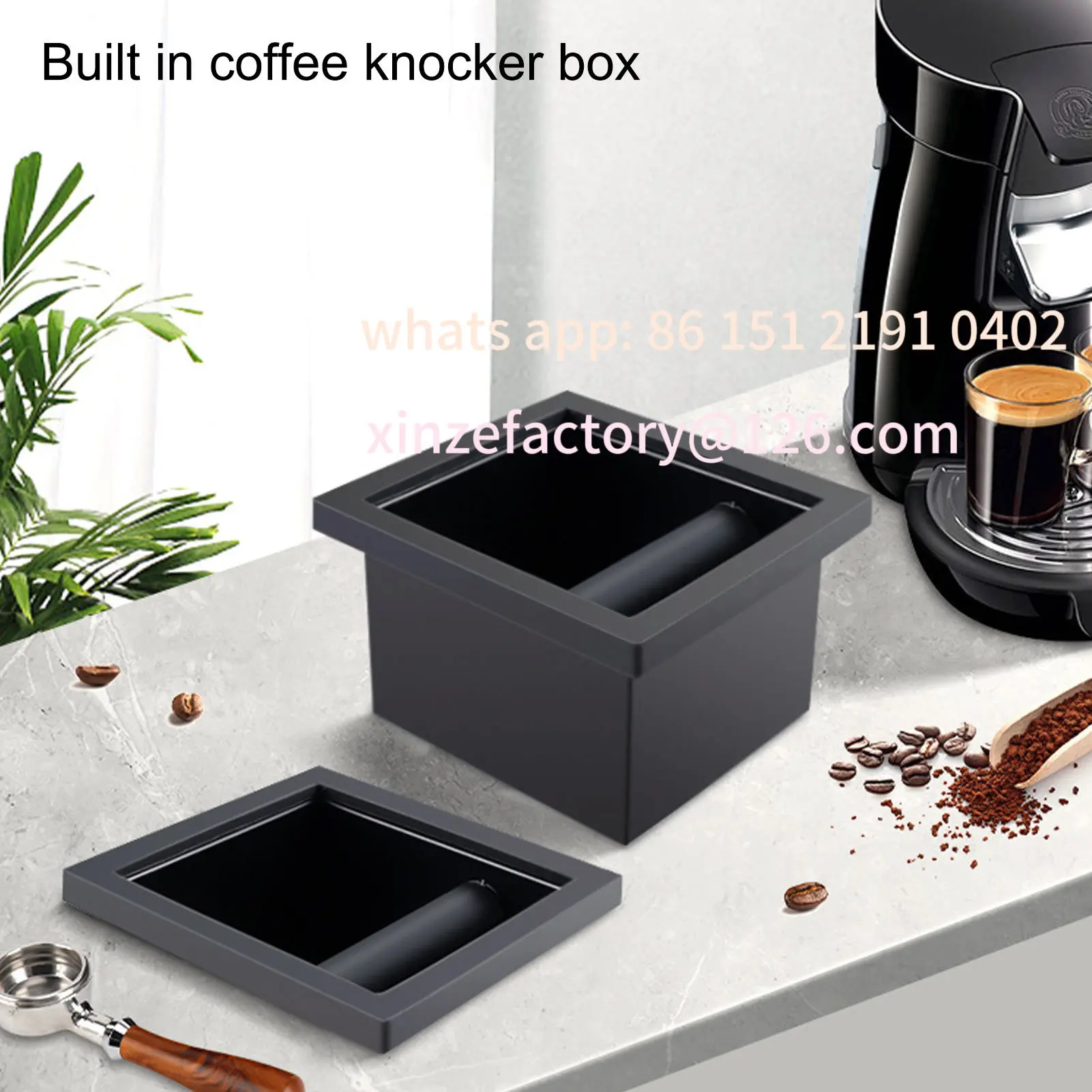 Customizable Coffee Machine SuppliesGround Knock Box  Bottomless Black Rubber PTFE Steel Residue