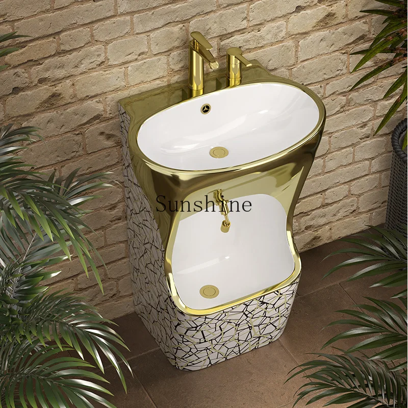 

Large and small apartment simple color indoor and outdoor integrated ceramic column basin