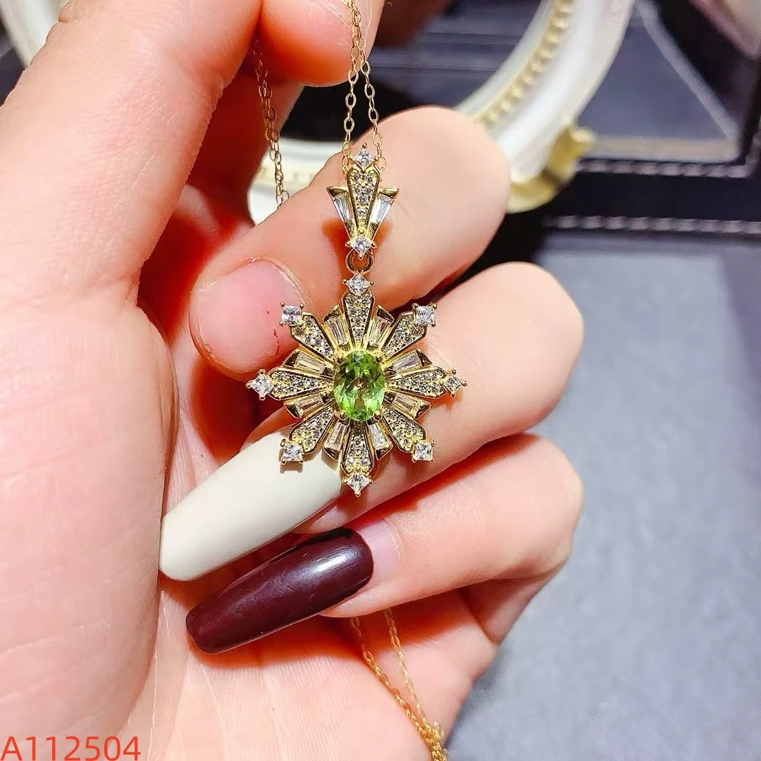 KJJEAXCMY Natural Peridot Pendant  S925 silver , electroplated locking color process, high clarity Full of luster Support testin