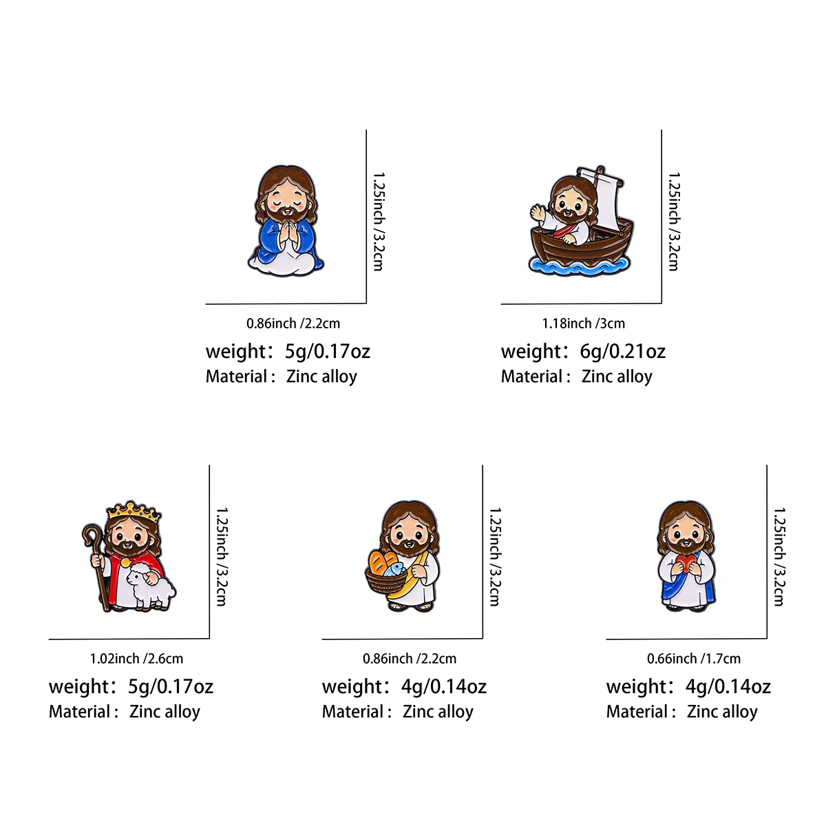 5 Stück Jesus Emaille-Pin Cartoon-Brosche für Mäntel Damenbroschen Kragen-Reversnadeln Metall-Abzeichen Schmuck Geschenk für Freunde – Detail 1