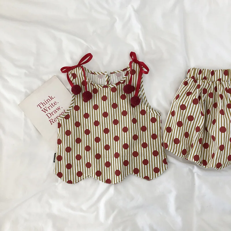 Girl Polka Dot Set Children\'s Clothing Summer New Baby Cute Suspender Sleeveless Top and Shorts Two-piece Set Kids Suits