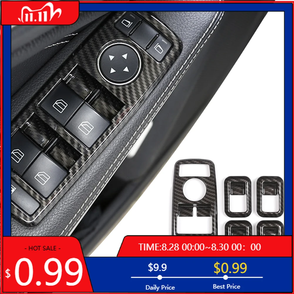 

Внутренние наклейки из углеродного волокна, кнопка подъема окна автомобиля, рамка, наклейка для Mercedes Benz A B C E GLE GLA CLA GLK Class W176 W