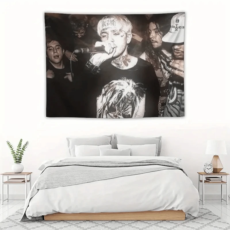 VIKAMA Lil Peep Schwarz-Weiß Live Wandteppich im Hip-Hop-Trend-Stil für Fans Schlafzimmer- & Wohnheim-Dekoration