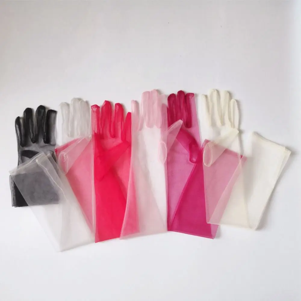 Evening Party Thin Mesh Long Transparent Gloves Full Finger Sun Protection Seamless Mittens 70cm Driving Gloves Women