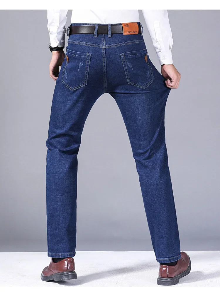 Men Fashion Straight Jeans Men 2024 New Stretch Slim Fit Pants Comfortable Soft Business Denim Trousers Male Brand Clothing