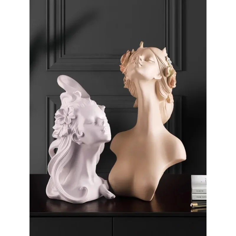 Flower hair girl Nordic sculpture ornament Resin statue art avatar Wine cabinet Home jewelry Living room soft decoration jewelry