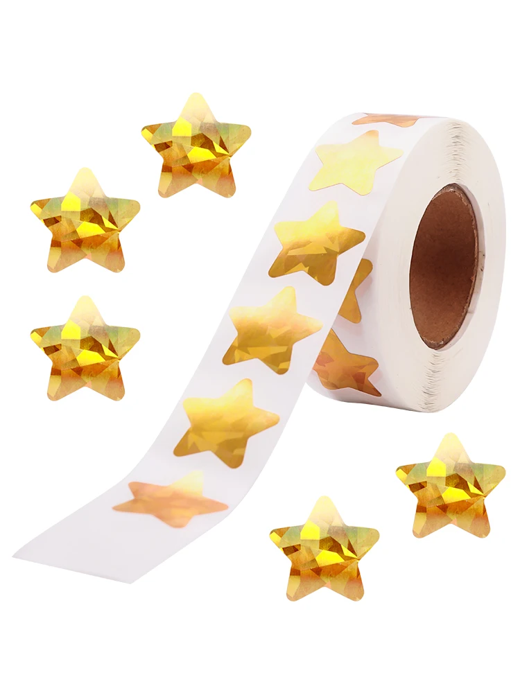 학생 씰링 라벨 카드 만들기, 어린이 보상, 다기능 방수 골드 스타 스티커, 교사 홀로그램, 1000 개, 1 인치