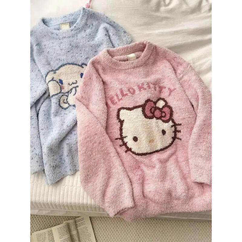 مرحبا كيتي المرجان المخملية منامة سانريو فتاة ملابس المنزل 2 قطعة نمط جديد الخريف والشتاء زائد المخملية سميكة الفانيلا مجموعة ساخنة