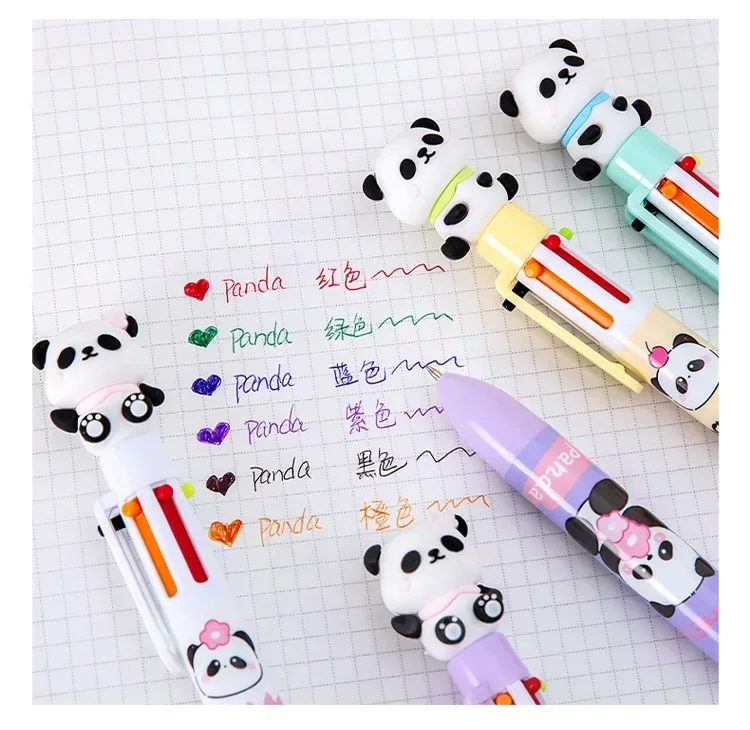 24Pcs/Lot Cute Panda 6 Color Ballpoint Pen Writing Drawing Pens Student Kids School Office Stationery Kawaii Multicolor Ball Pen