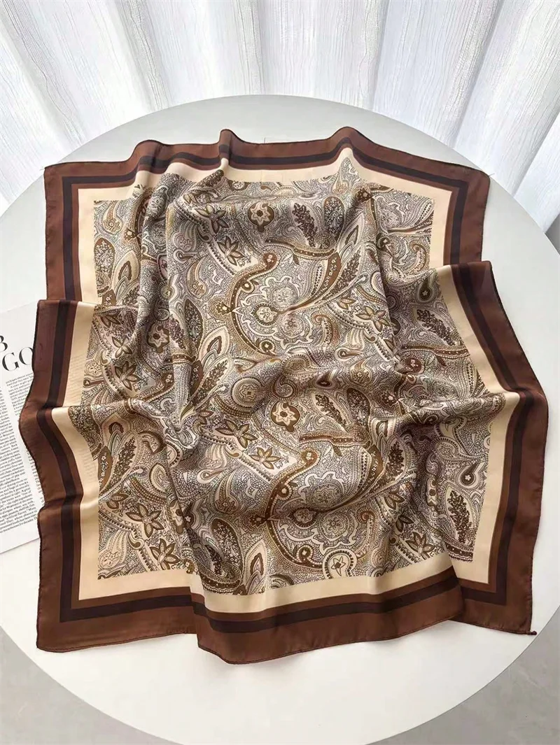 Luxury Paisley Silk Satin Head Scarf For Women Plaid Print Kerchief Neck Scarfs Square Shawls and Wrpas Scarves For Ladies 70cm image 6