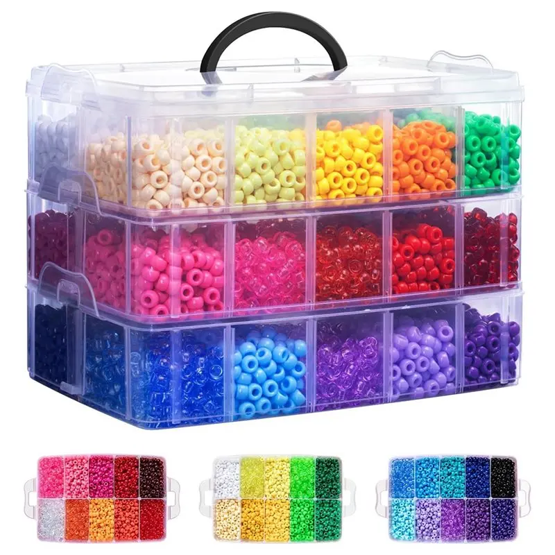 A96I-10000 Stück Pony-Perlen, 30 Farben, Regenbogen-Kandi-Perlen für Haarflechten, Armbänder, Herstellung von Kandi-Schlüsselanhängern, DIY-Handwerk