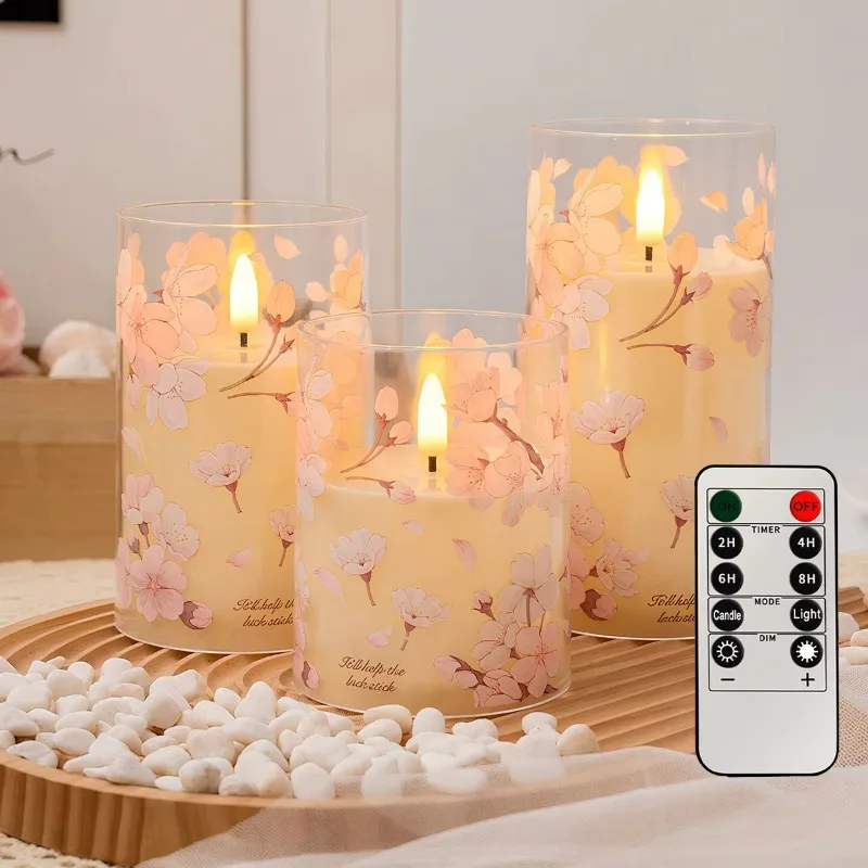 

Акриловая беспламенная светодиодная электронная свеча Cherry Blossom — пульт дистанционного управления для помолвки, Дня святого Валентина и украшения дома