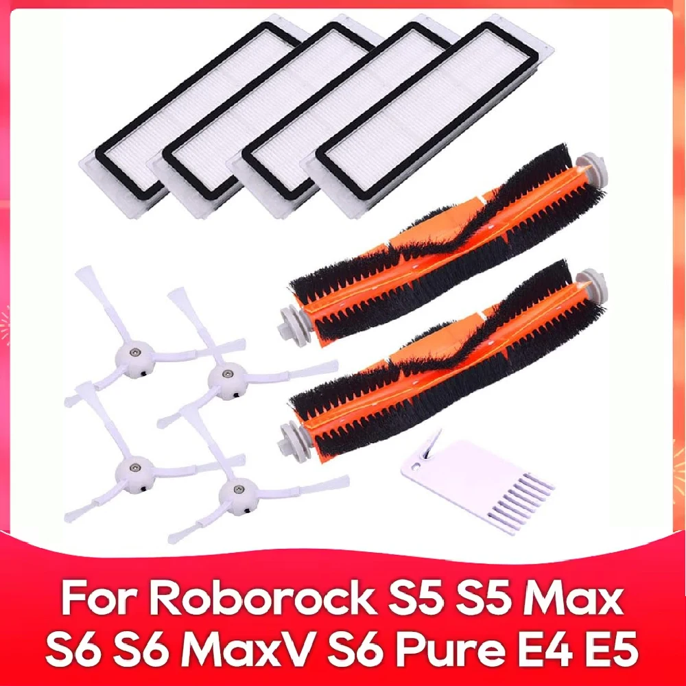 For Xiaomi Roborock S5 Max S6 Pure, E4, E5 S6 Maxv Vacuum Cleaner Replacement Kit Roller Brush HEPA Filter Mop Cloth Spare Parts
