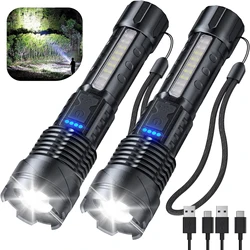 Powerful Led Portable Zoom Flashlight Built in Battery USB Rechargeable 7 Lighting Modes Tactical Light Emergency Camping Torch