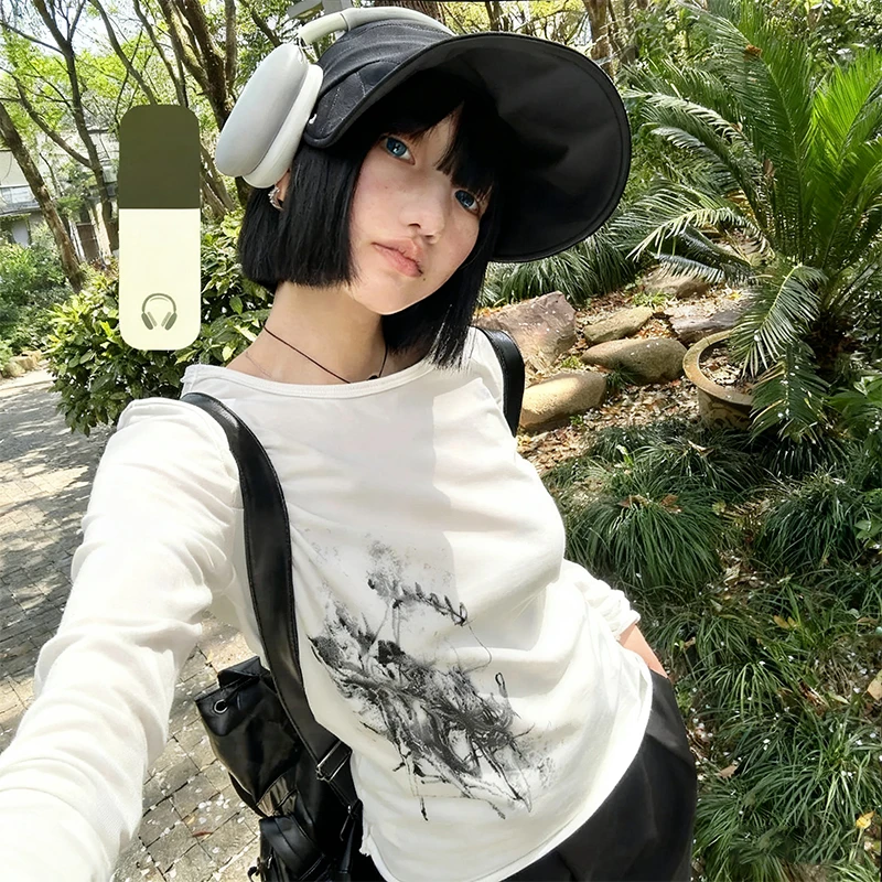 Karrcat trashy y2k tatuagem impressão camiseta grunge estética manga longa camiseta vintage 2000s estilo streetwear americano retro