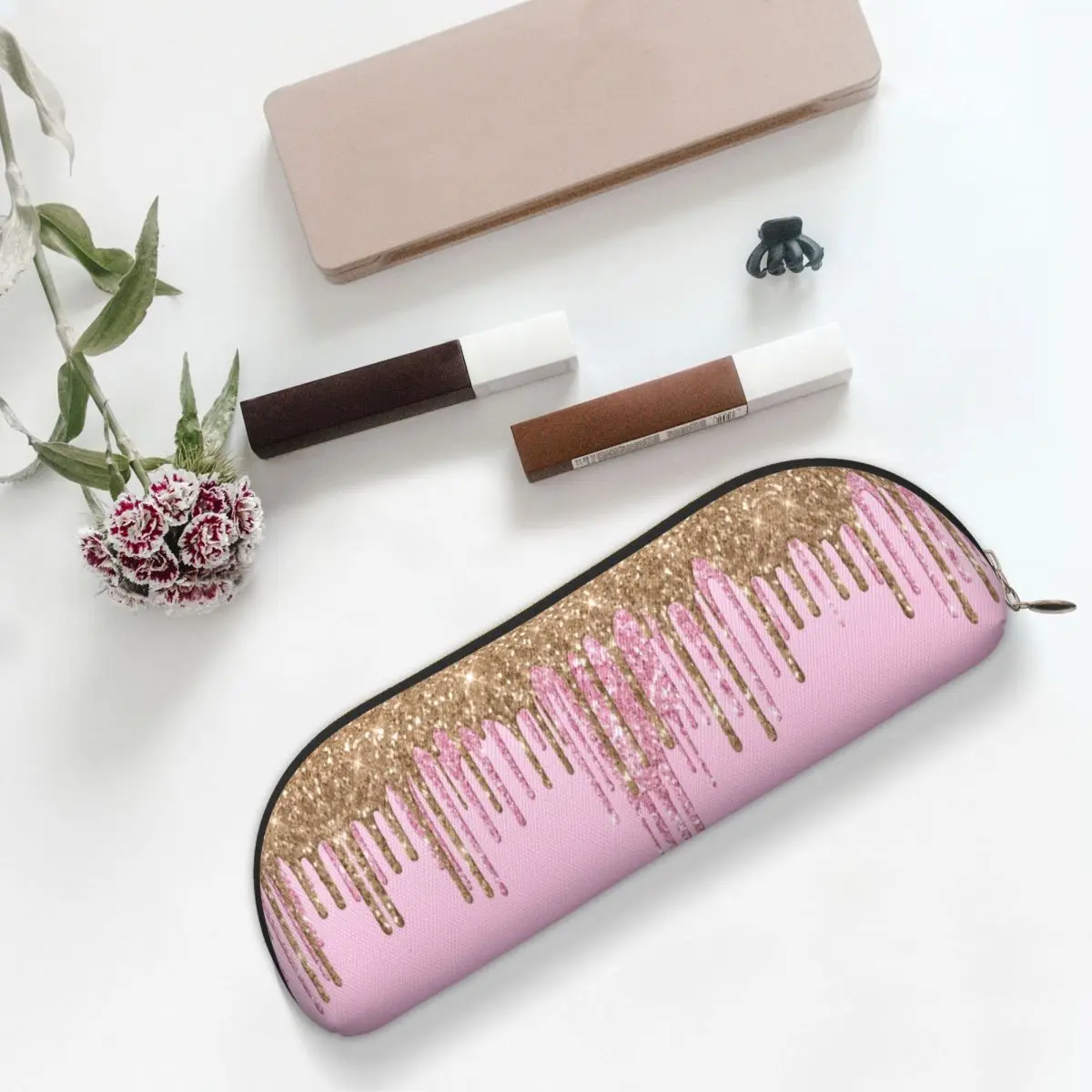 

Черно-золотые пеналы с блестящим узором, пенал для хранения канцелярских принадлежностей, большая вместительная коробка для ручек, сумка-карандаш для студентов