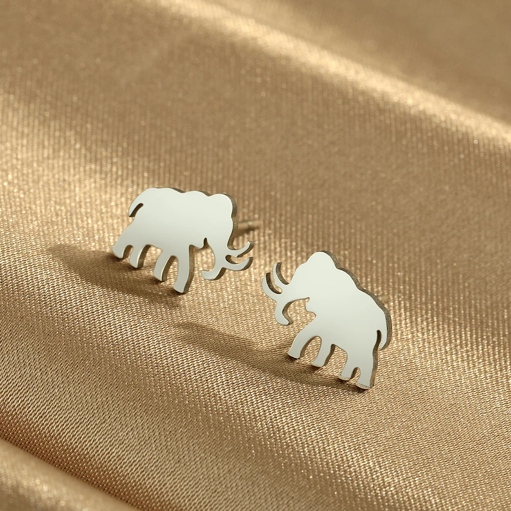 Todorova Tiny Silver Mammoth Studs Earrings Women Men Stainless Steel Wild Animal Earrings Prehistory Lovers Gift