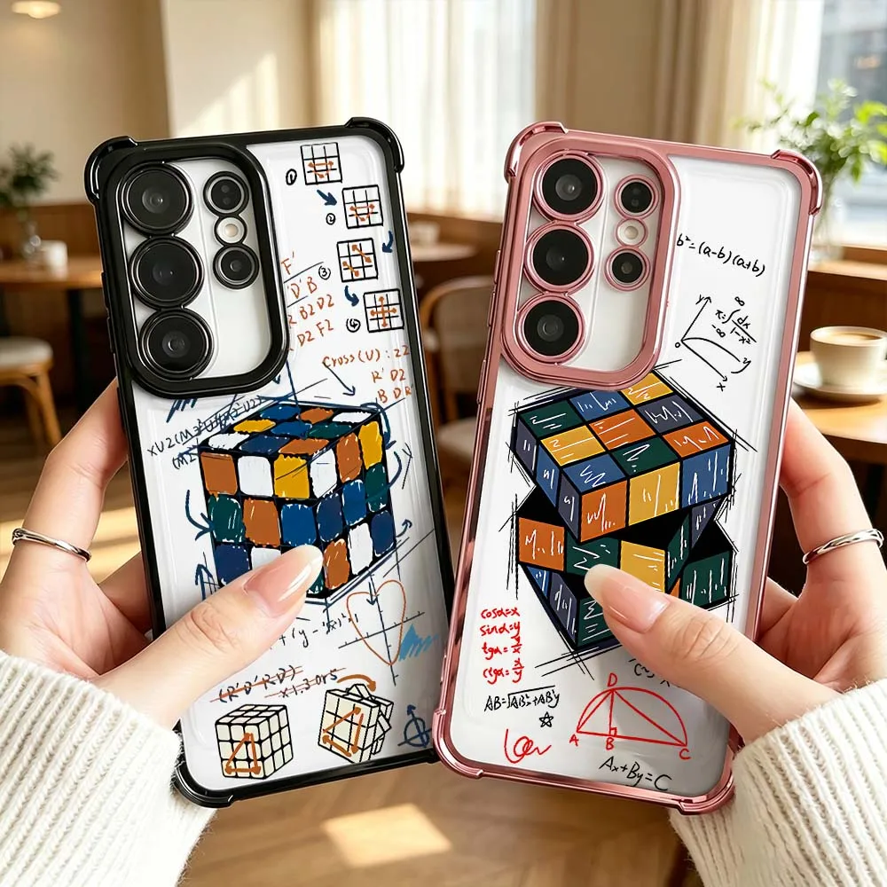 Geometric Cube Math Pattern For Samsung Galaxy S26 S25 S24 S23 S22 S21 Ultra FE Plus Electroplating Anti Fall Phone Case