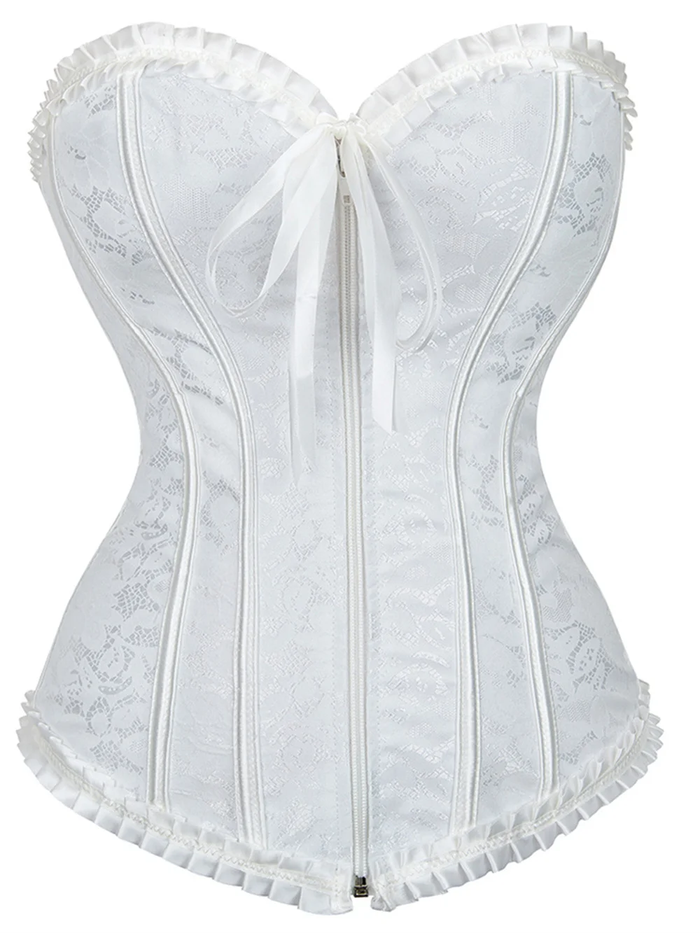 Women's Corset Zipper Front Corsets Vintage Basque Plus Size Satin Flower Print Bustier Top Vintage Korsett Exotic Style Costume