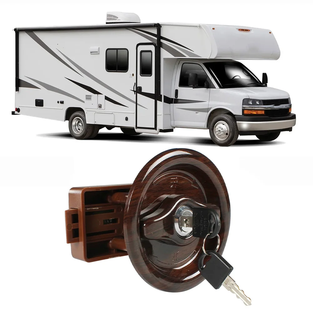 RV Toilet Bathroom Door Lock with 2 Keys Brown Wood Grain for Caravan Bathroom Door Panels 24 to 45mm Thickness