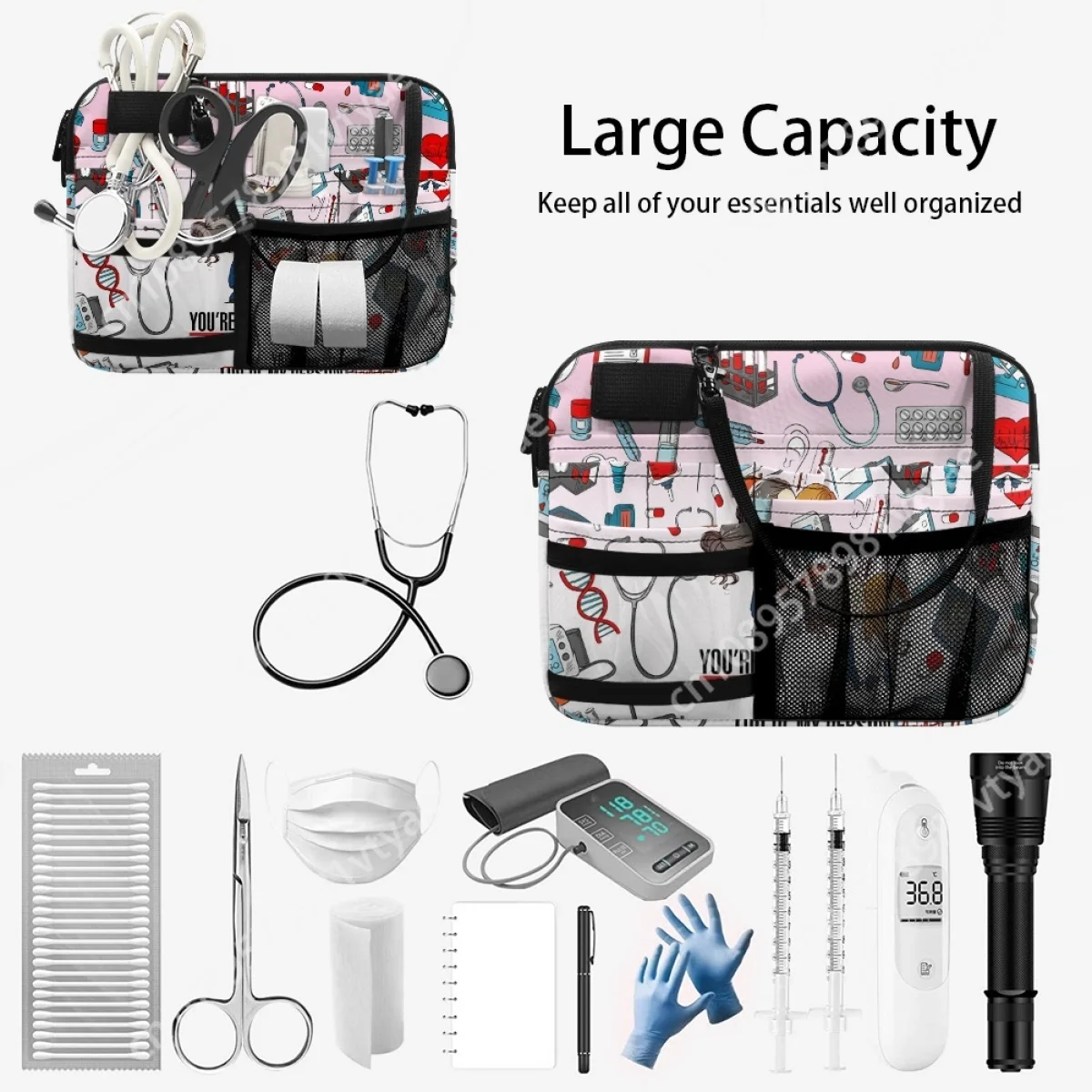 You're My Person Printed Nurse Medical Multi-pocket Belt Bag Gift Female Stethoscope Medicine Storage Waist Bag Adjustable Strap