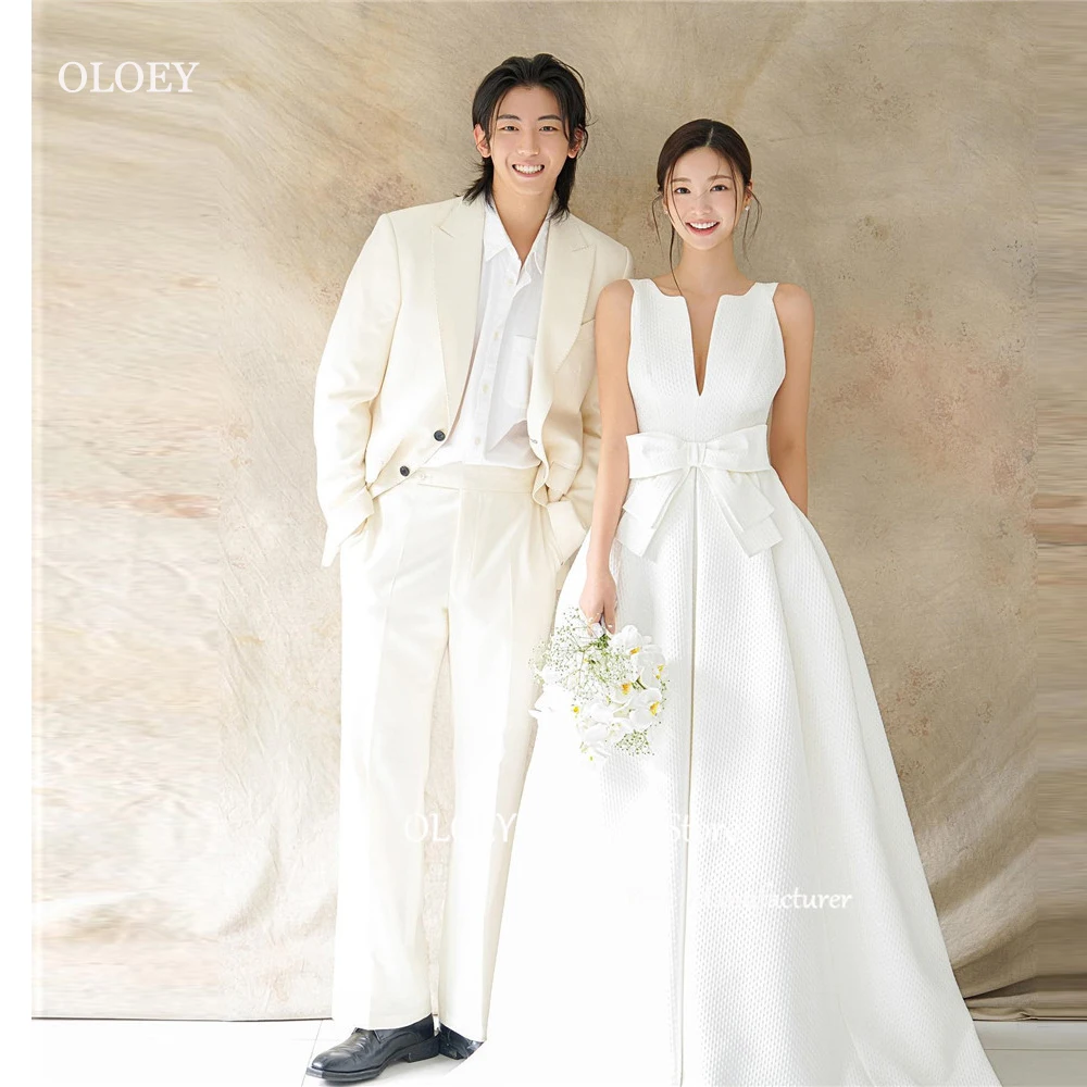 

OLOEY Vintage Korea A Line Wedding Dresses Bow Front Floor Length Bridal Gowns Photo shoot Formal Bride Dress Custom Made