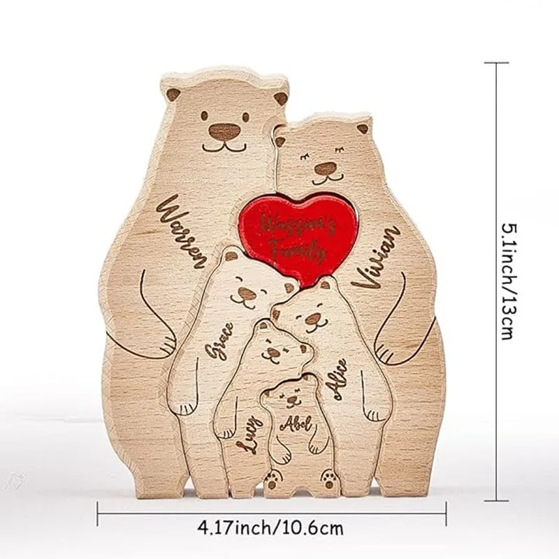 Free Engraving New Bear Family Wooden Puzzle Personalized Custom Name for Birthday Gift Family Name Sculpture Home Desk Decor