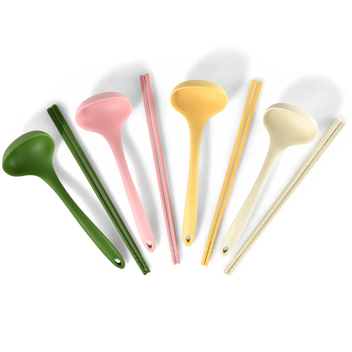 

4 Piece Silicone Chopstick Spoon Cutlery Set Large Soup Spoon Anti Slip Chopstick Dinnerware Household Lamian Noodles Tableware