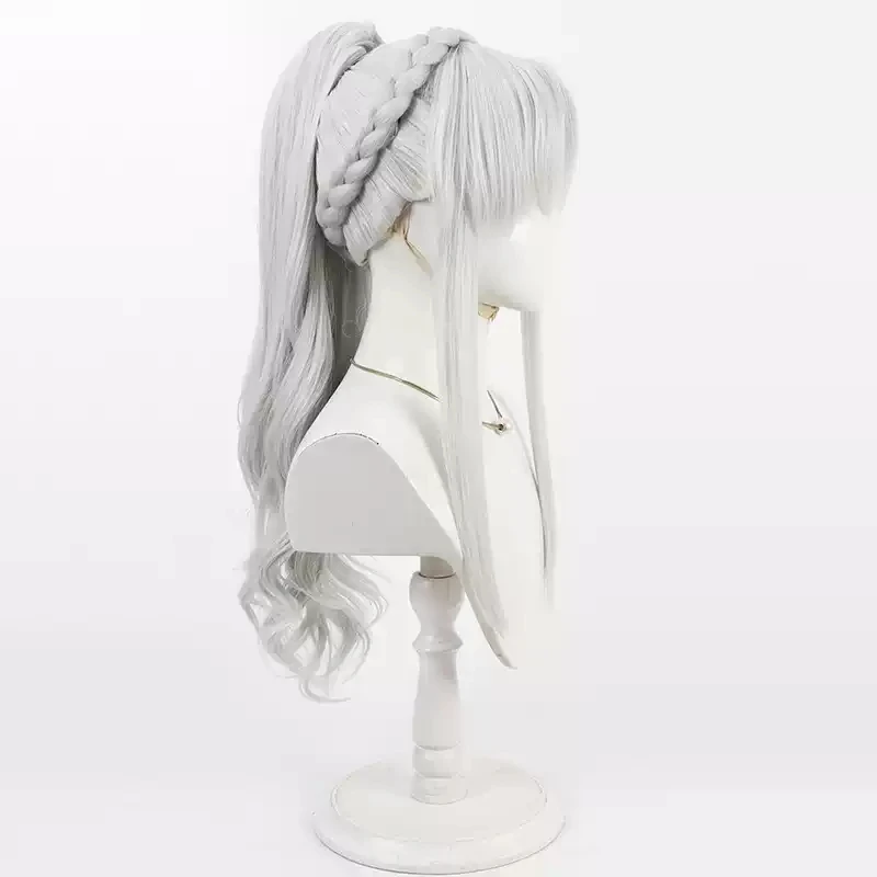 ゲーム運命 FGO クリムヒルト コスプレウィッグ 75 センチメートルロング波状シルバーホワイトポニーテール耐熱人工毛