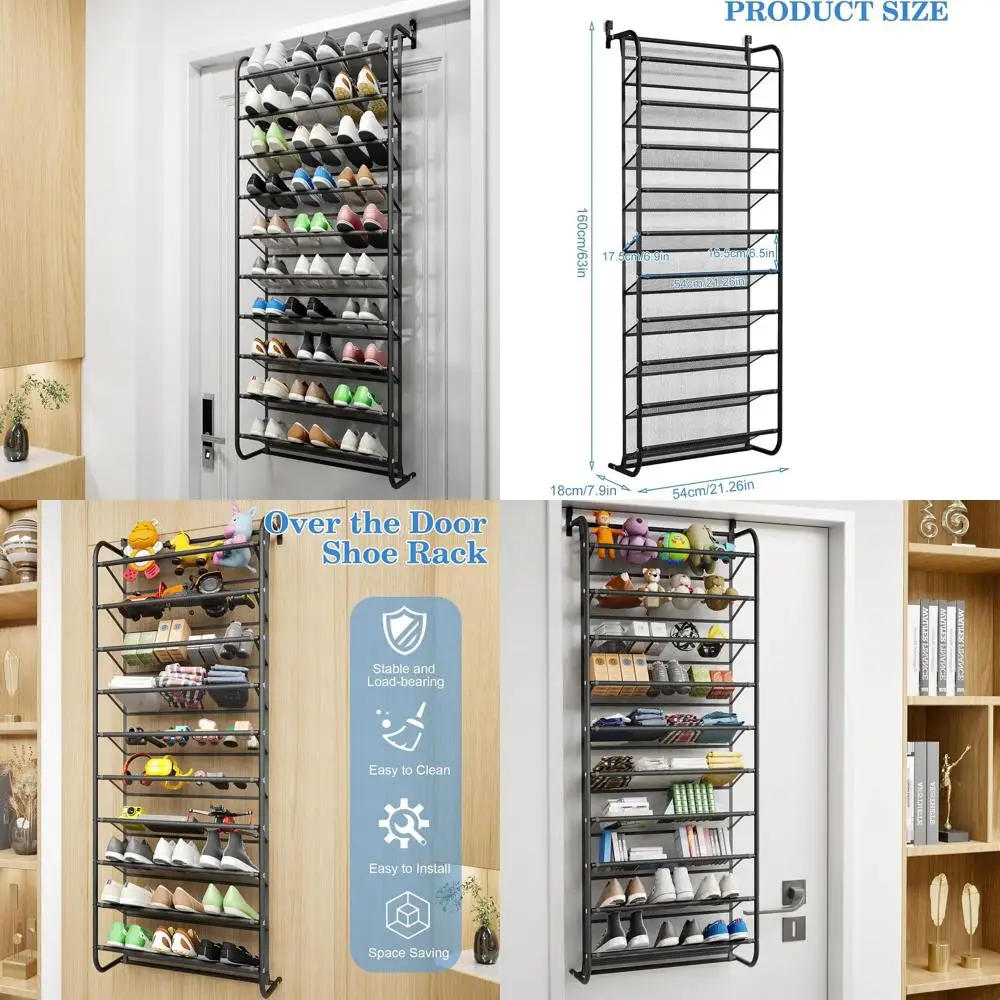 

10-ярусная подвесная полка для обуви на дверь шкафа или кладовой - черная