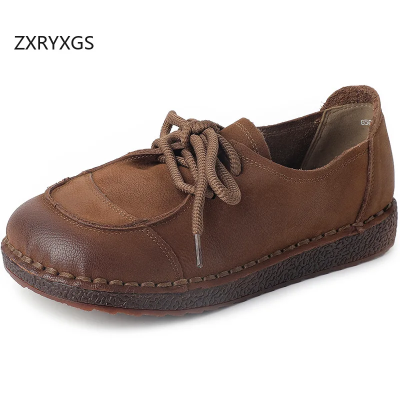

ZXRYXGS женские туфли на плоской подошве в стиле ретро с верхним слоем, повседневные кроссовки, новинка осени 2025 года, удобная обувь из натуральной кожи на шнуровке на плоской подошве