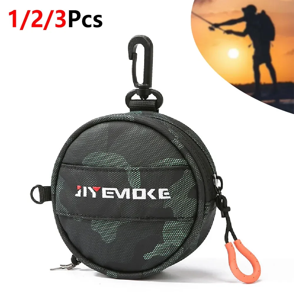 1/2/3Pcs Small Fishing Line Storage Bag, Multifunctional Round Tackle Pouch with Scissors Slot, Water Resistant Oxford Fabric