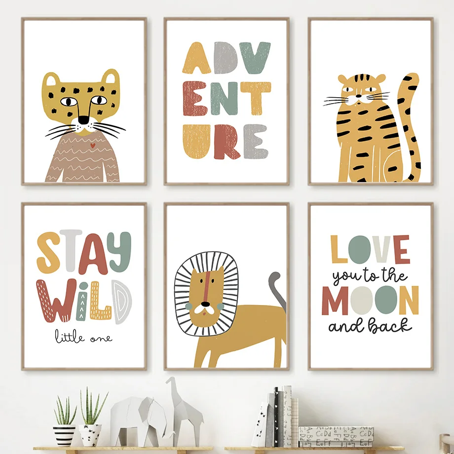 Lion Cheetah Tiger Inspirational Quotes Safari Animal Wall Art Canvas Painting Posters And Prints Wall Pictures Kids Room Decor