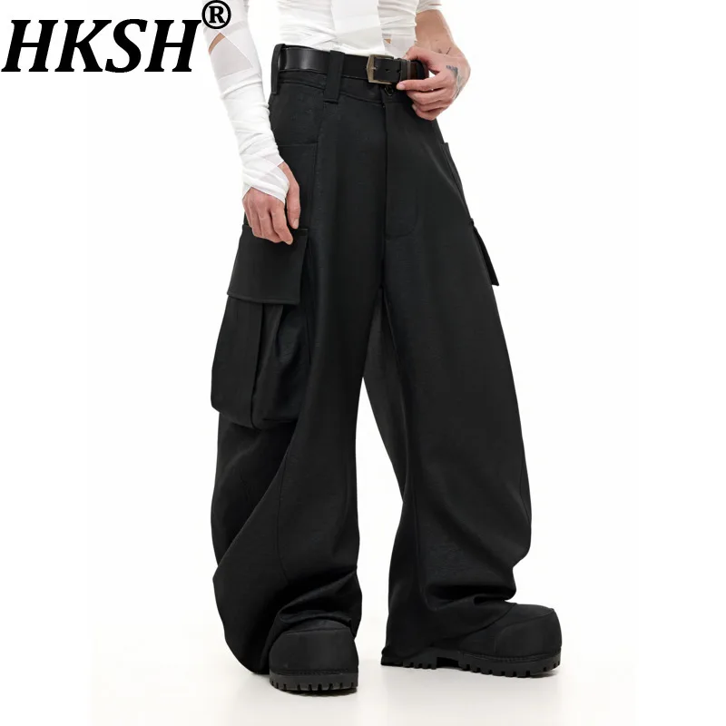 HKSH Spring Autumn New Men Dark Safari Style Versatile Oversized Pocket Three-Dimensional Cut Draped Chic Wide-Leg Pants HK18117