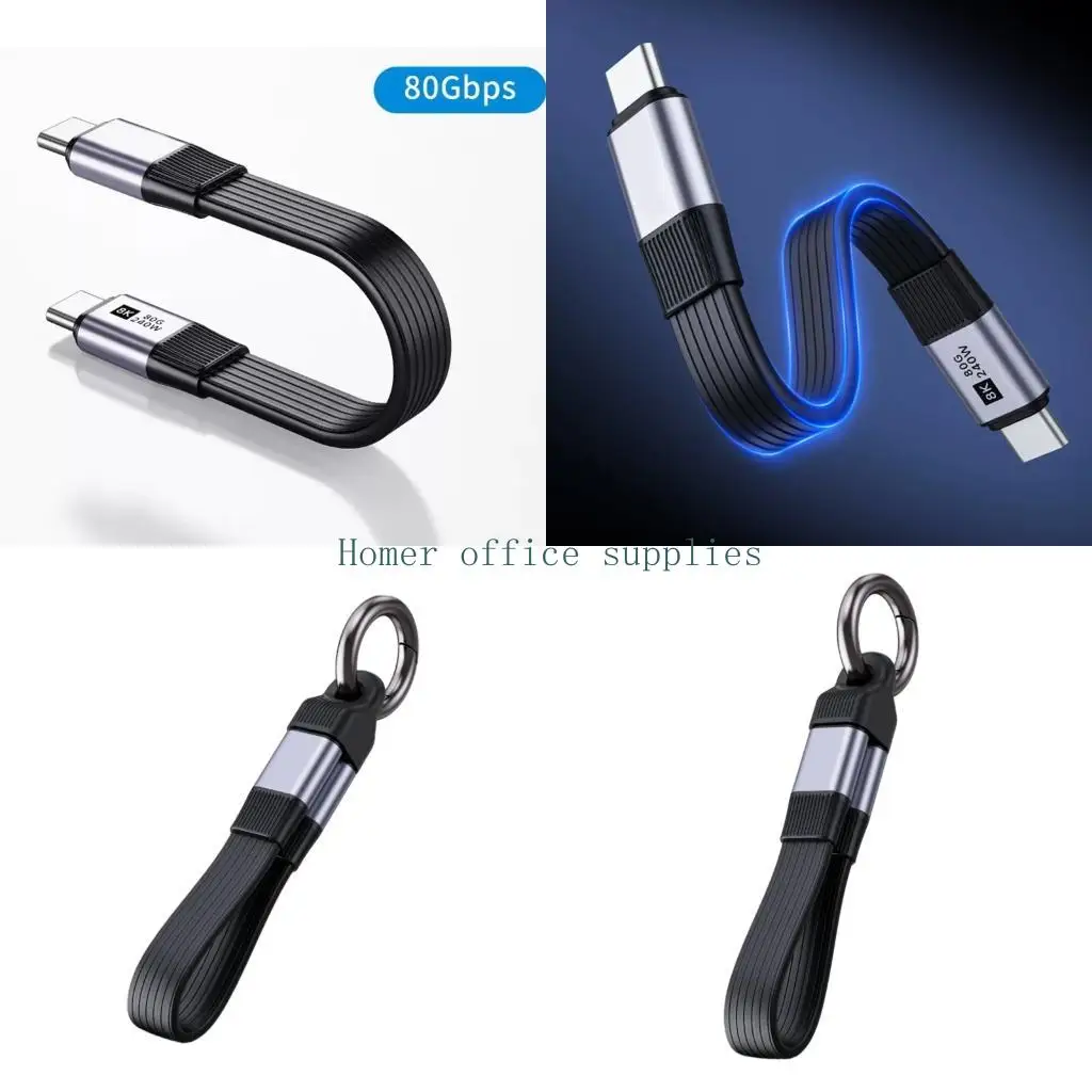 K43B Flat USB C Cable for Everyday Access, Type C to Type C Short Wire With PD240W Charging, 80Gbps Data, 8K 60Hz Video and