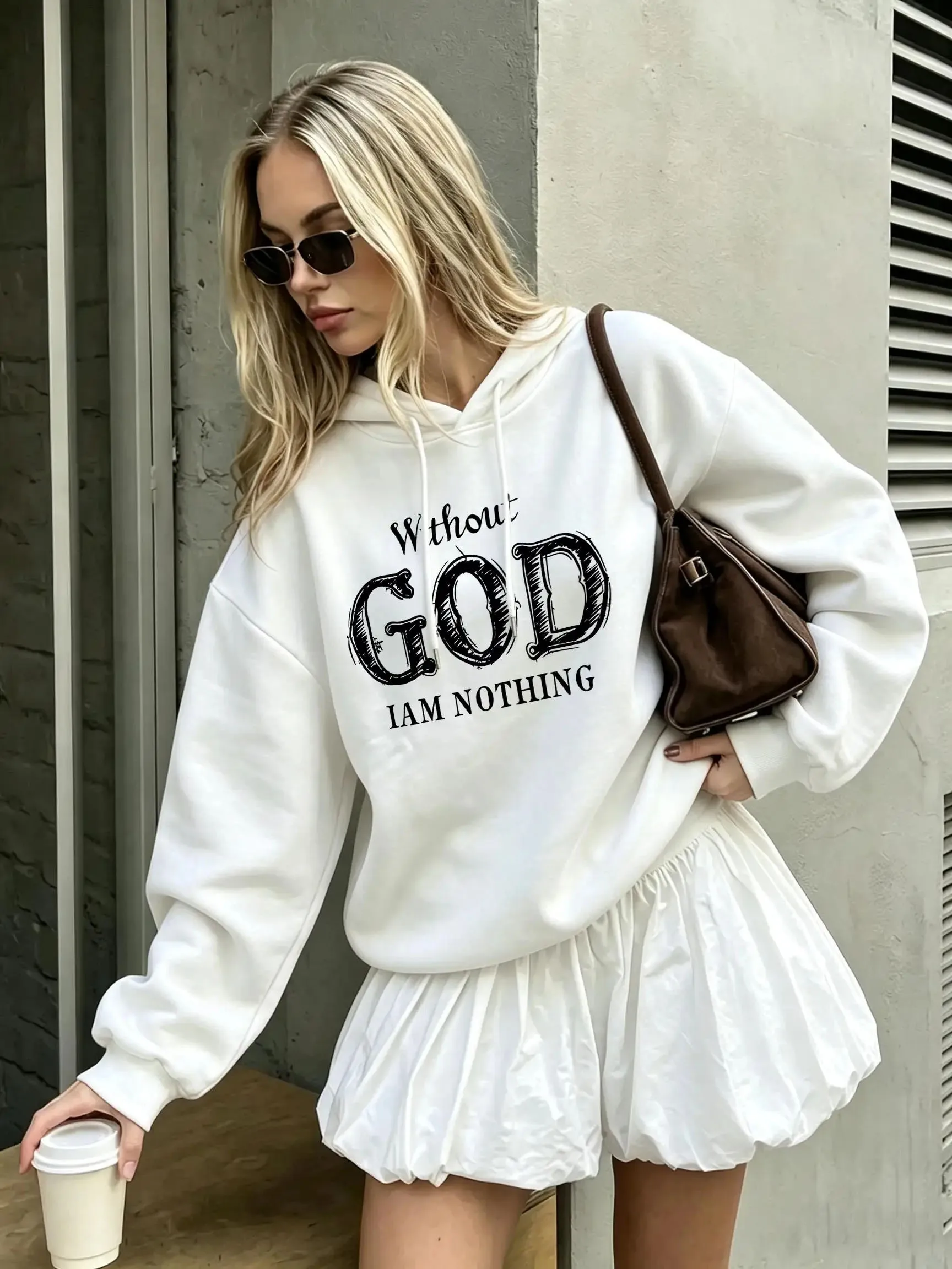Christian Faith Letter Women Hoodie Oversized Pullover Sweatshirt Casual Streetwear Long Sleeve Female Warm Fleece Hooded Tops